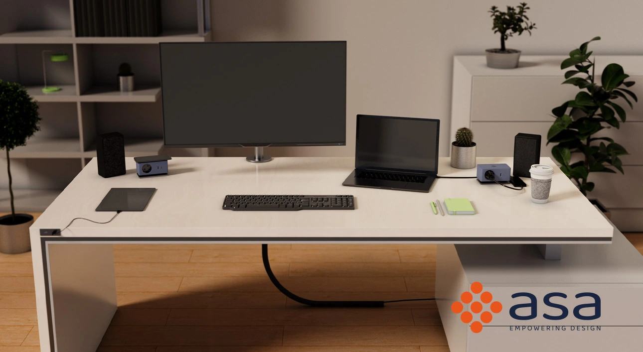 scrivania con cavi ben organizzati